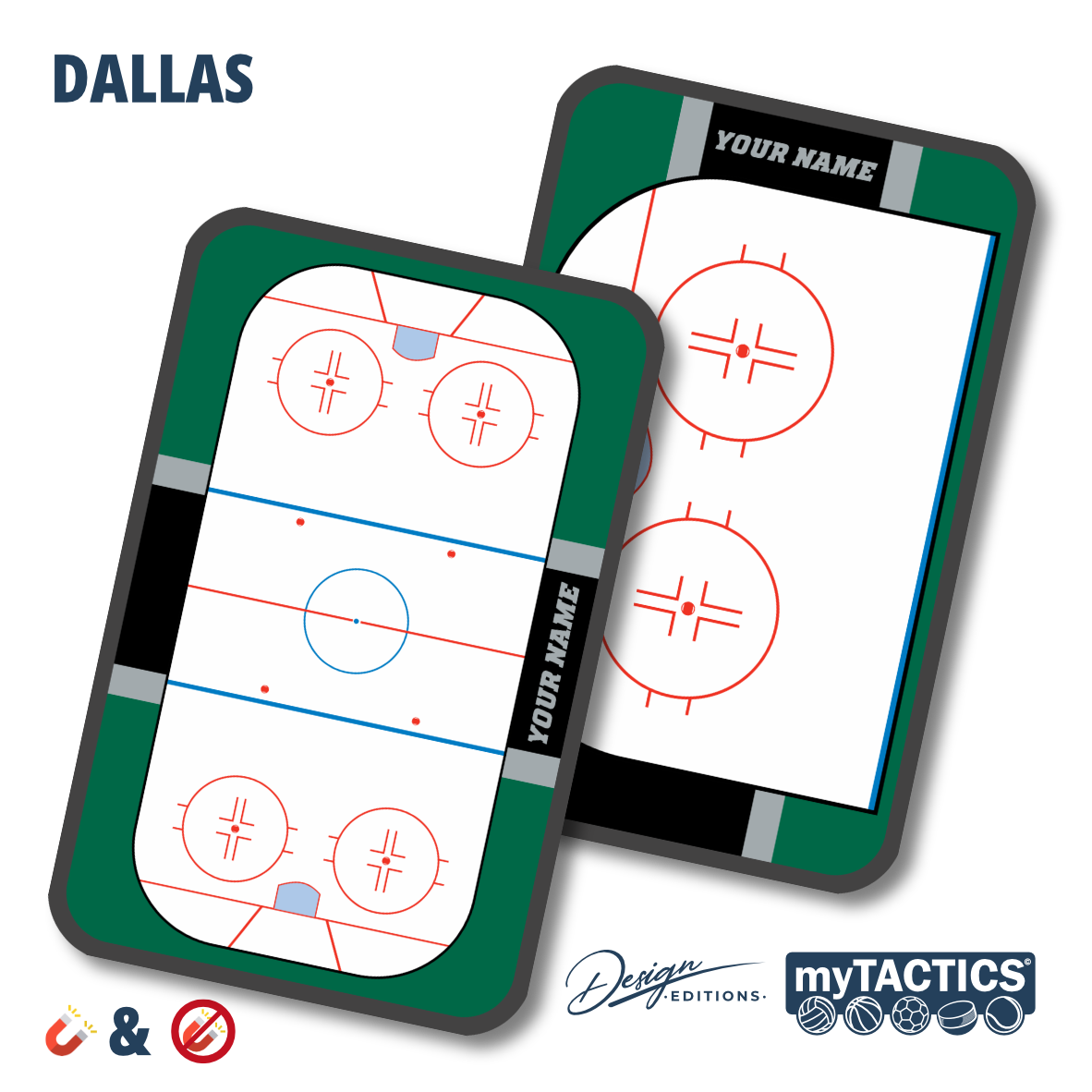 Eishockey-Taktiktafeln-Set mit zwei Magnettafeln, grünem Rahmen und roter Liniengrafik
