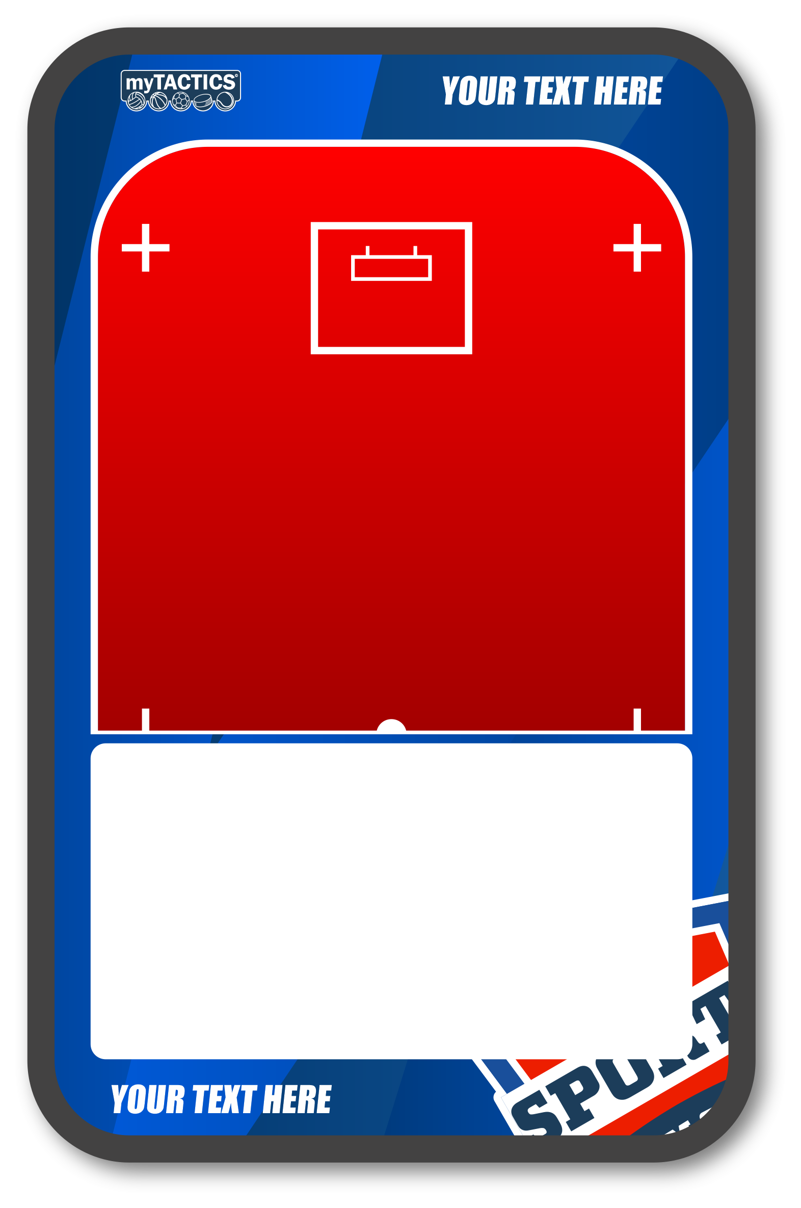 Floorball-Torwand mit roter Spielfläche, weißen Torlinien und blauem Rand