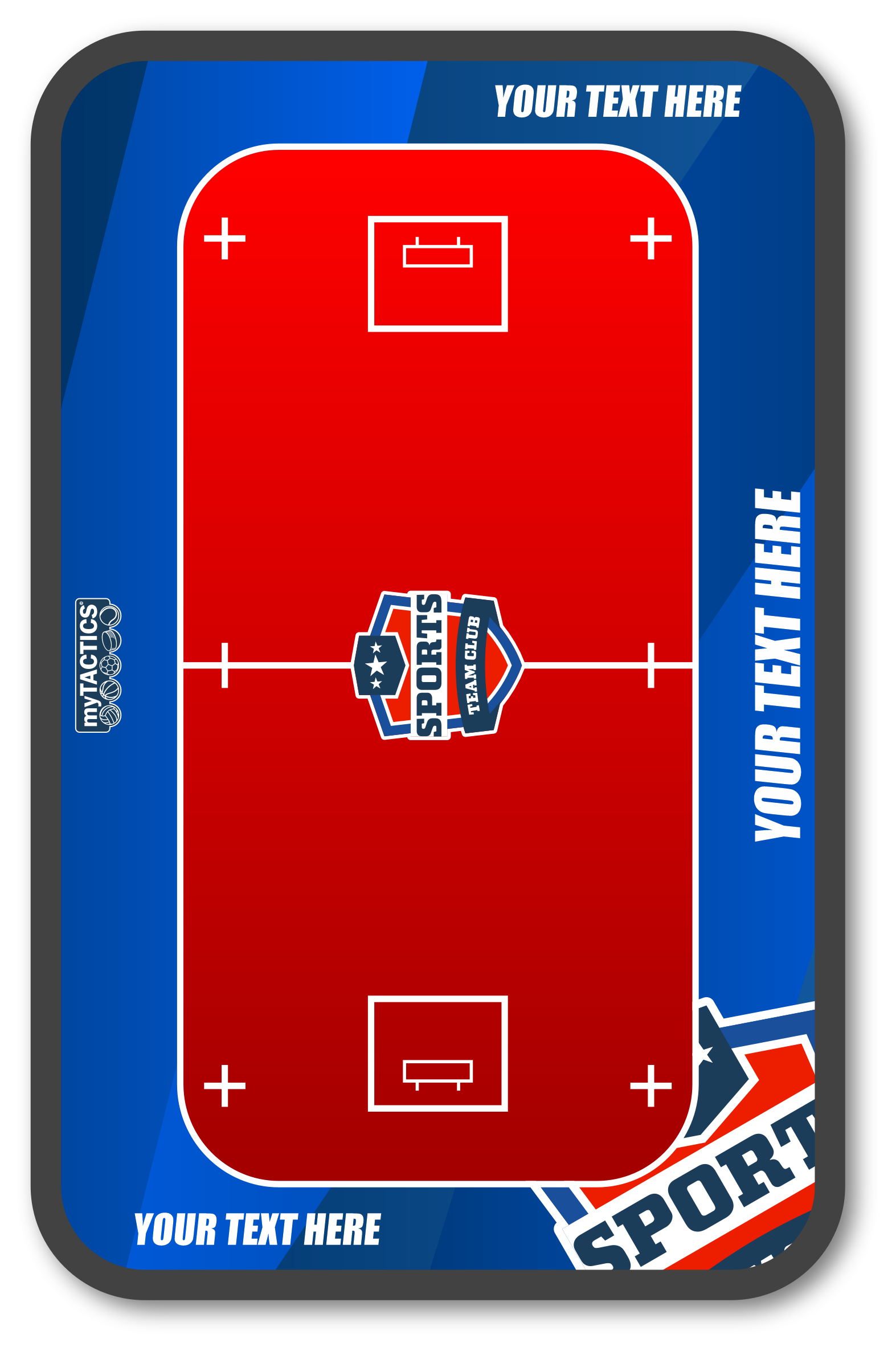 Floorball-Torwand mit roter Spielfläche, weißen Markierungen und blauem Rahmen