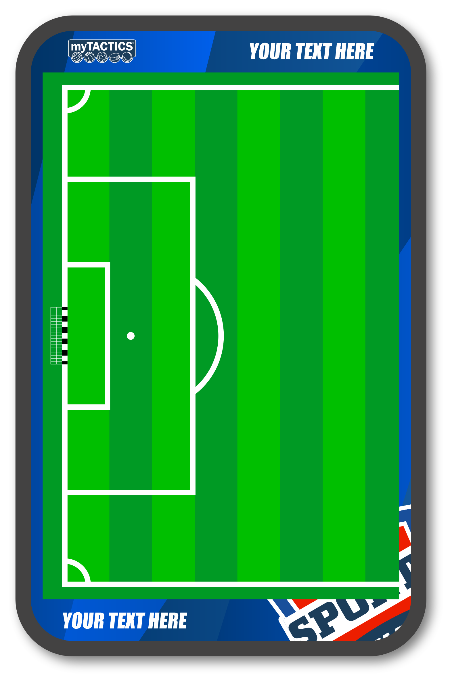 Fußballfeld-Design auf rundem Display mit grünem Spielfeld und Liniengrafik