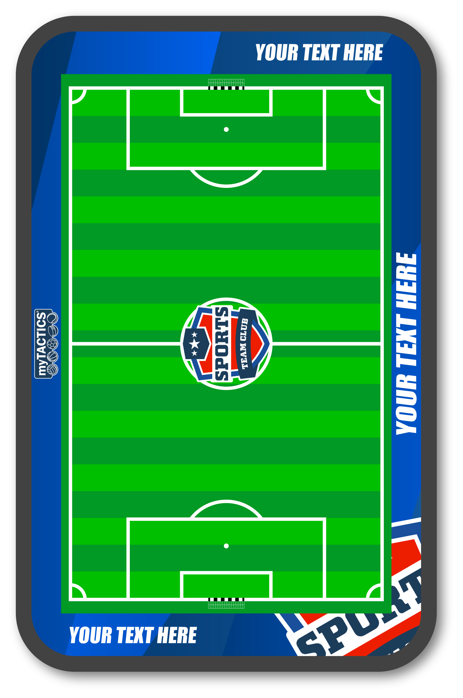 Fußballfeld-Design auf rundem Display mit Vereinswappen und Liniengrafik