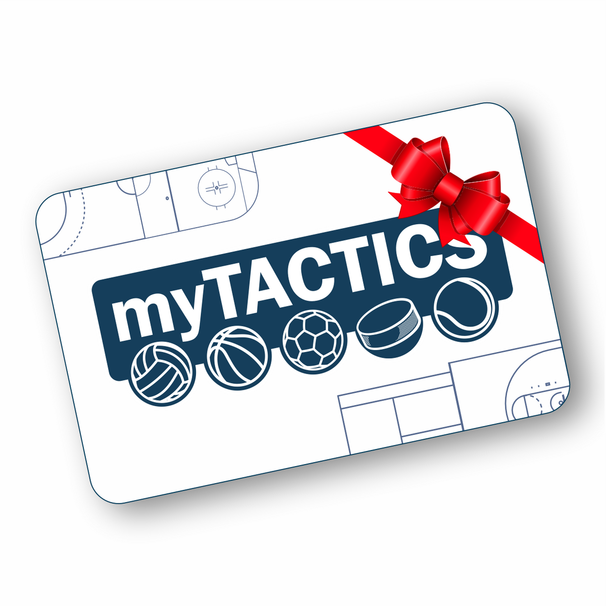 myTACTICS Geschenkgutschein mit Sport-Design, Schleife und Fußball-Icons