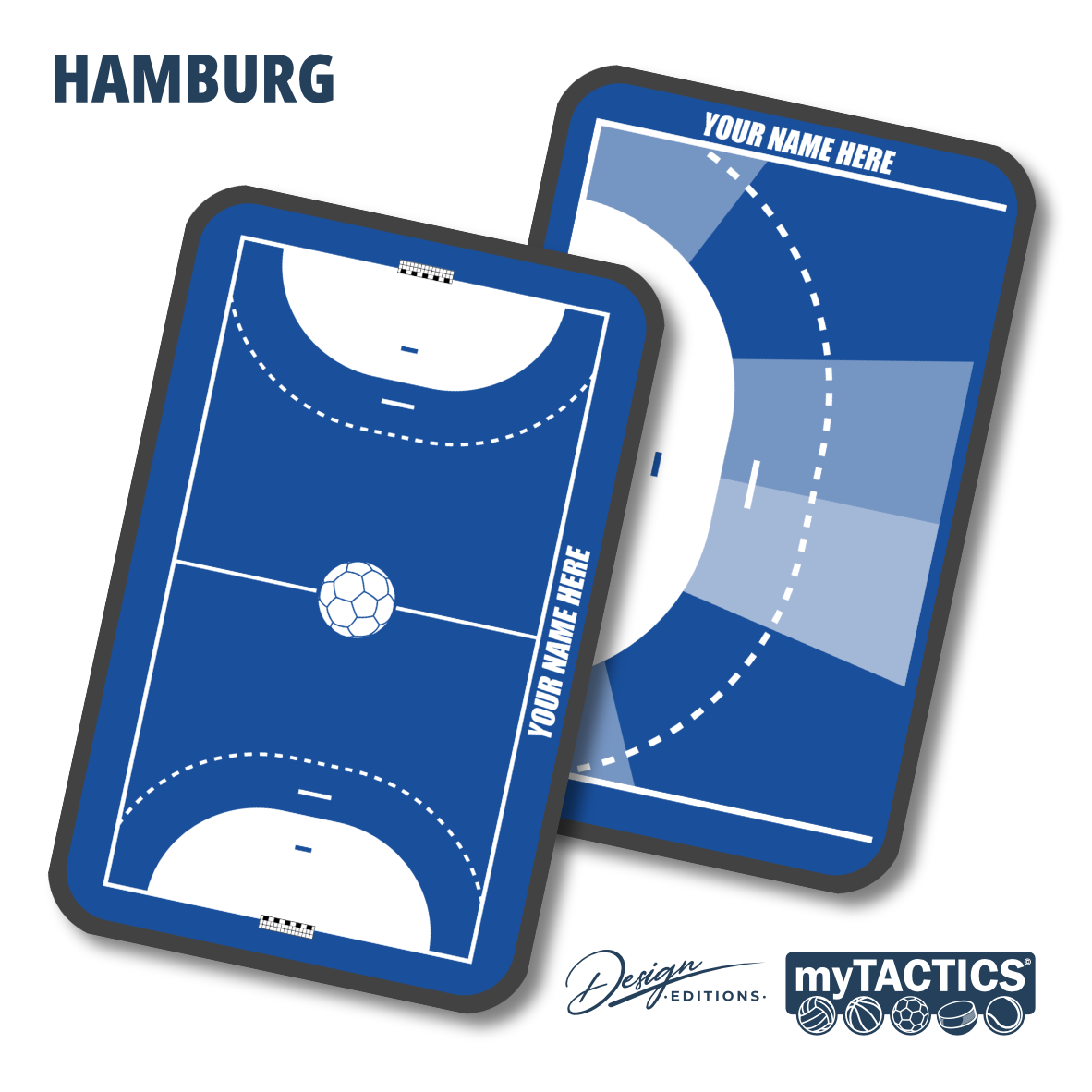 Handball-Trikot-Designvorlage mit Vorder- und Rückseite, dunkelblau/hellblau