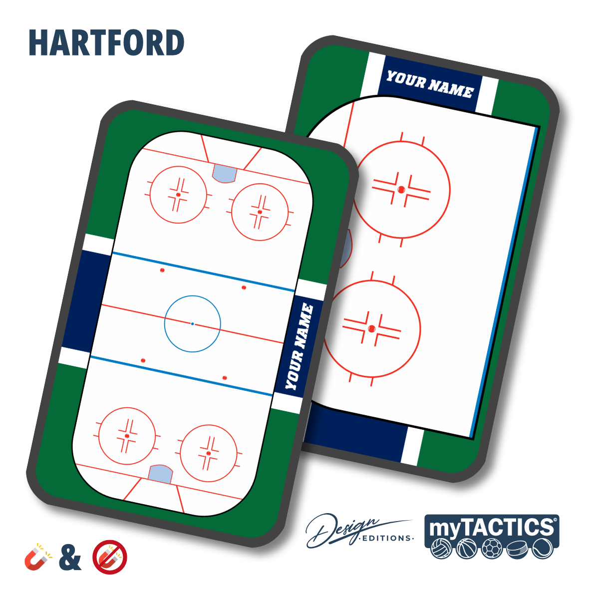 Eishockey-Taktiktafeln-Set mit zwei Magnettafeln, grünem Rahmen und roter Liniengrafik