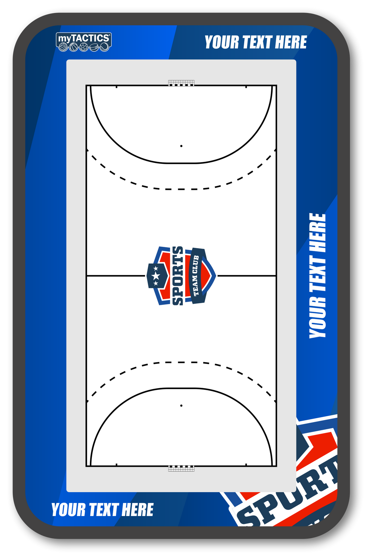 Gerahmtes Hockey-Design mit weißem Spielfeld und schwarzen Markierungslinien