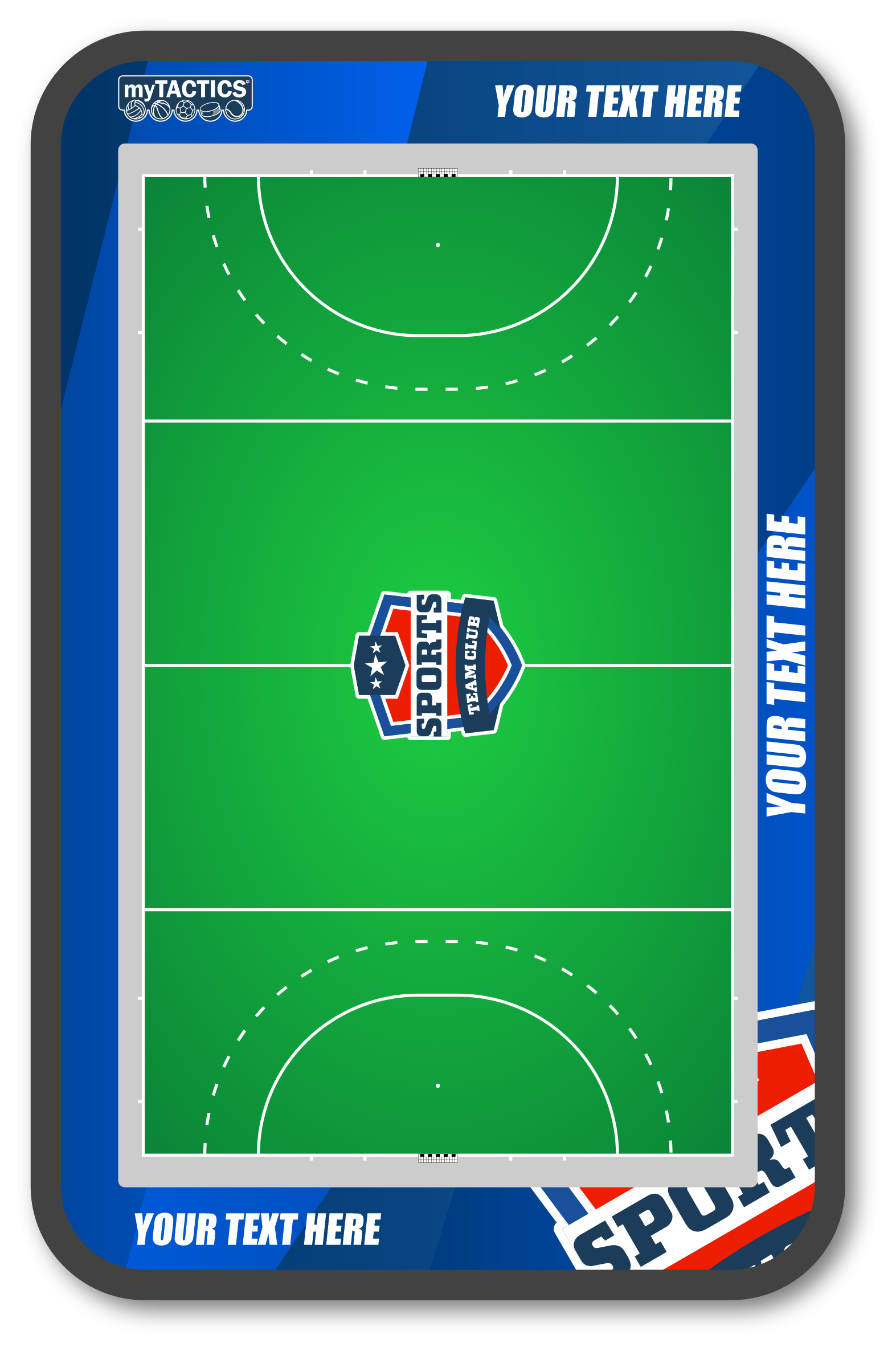 Gerahmtes Hockey-Design mit grünem Spielfeld und weißen Markierungslinien