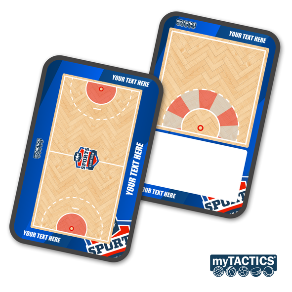 Taktiktafel-Set mit Spielfeldplan in Holzoptik und Rot (myTACTICS, 2 Boards)