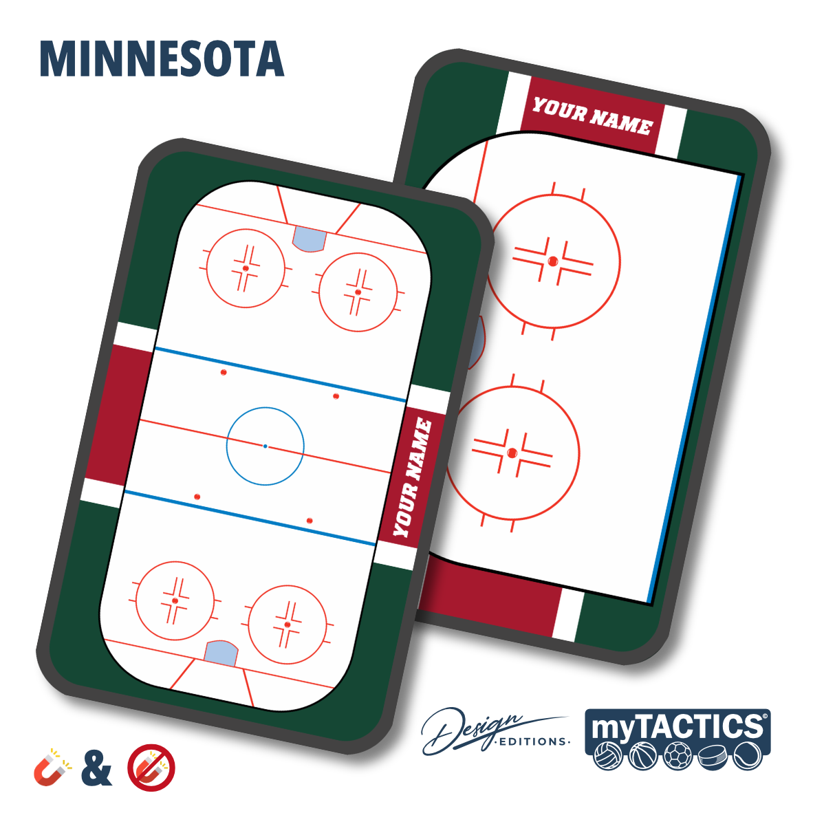 Eishockey-Taktiktafeln-Set mit zwei Magnettafeln, grünem Rahmen und dunkelrotem Akzentband