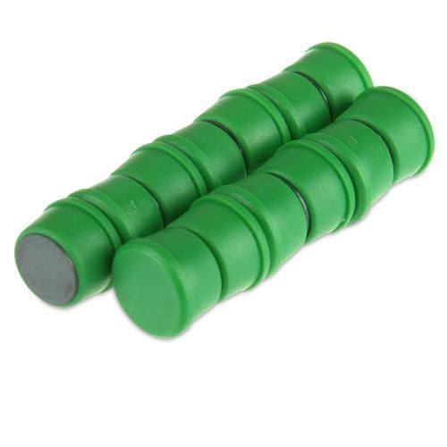 Grüner Magnet mit zylindrischen Elementen und schwarzem Ring