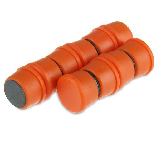 Orangefarbener Magnet mit zylindrischen Segmenten und schwarzem Ring