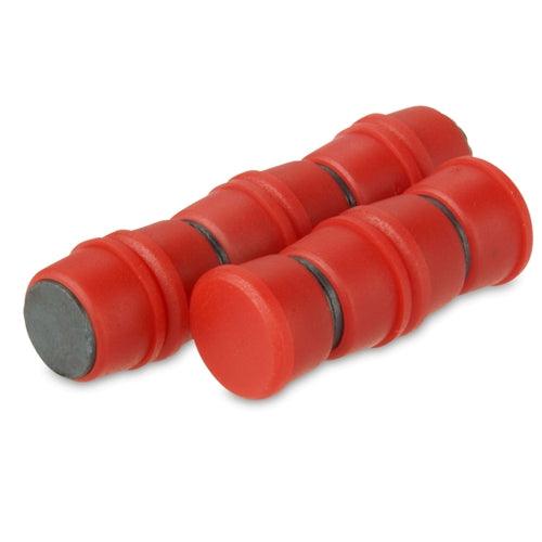 Roter Magnet mit zylindrischen Segmenten und schwarzen Ring-Einsätzen