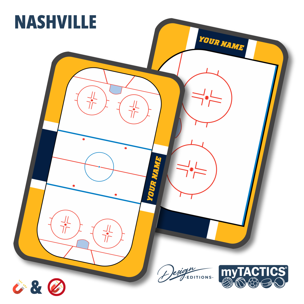 Eishockey-Taktiktafeln-Set mit zwei Magnettafeln, gelbem Rahmen und roter Liniengrafik