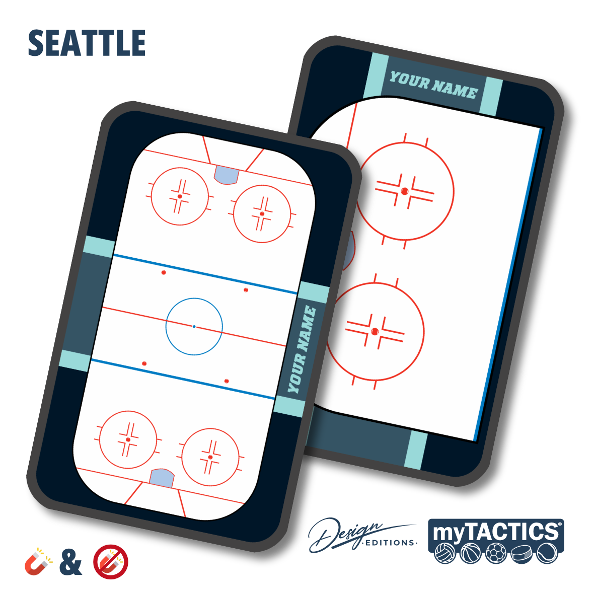 Eishockey-Taktiktafeln-Set mit zwei Magnettafeln, dunkelblauem Rahmen und roter Liniengrafik