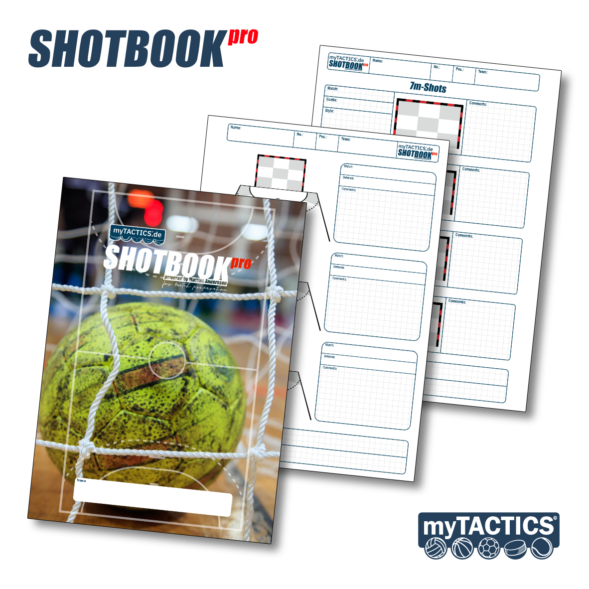 Spielbeobachtungsblock SHOTBOOK pro mit karierten Spieltabellen und Deckblatt