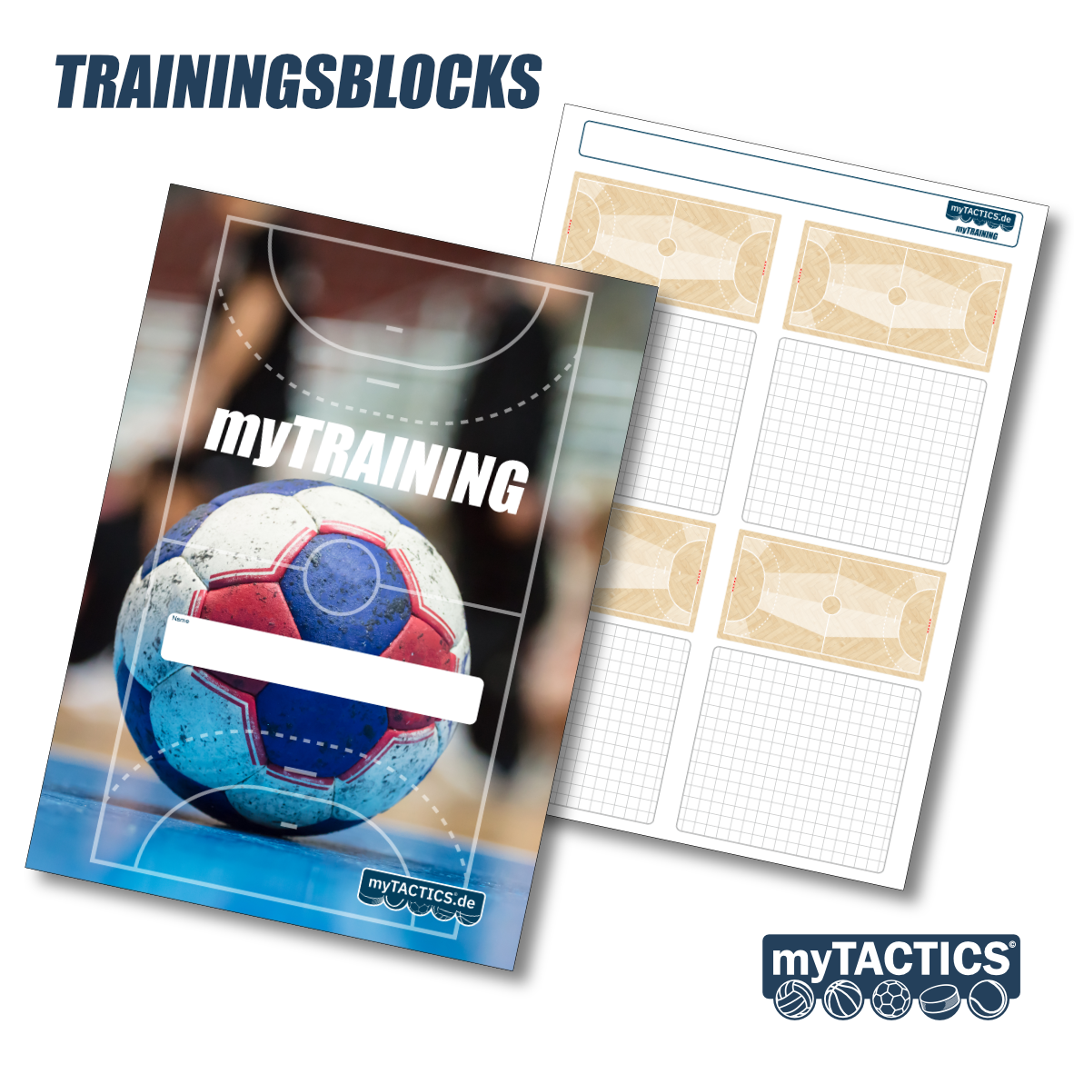 Handball-Trainingsblocks-Set mit Heftcover und karierten Trainingsbögen