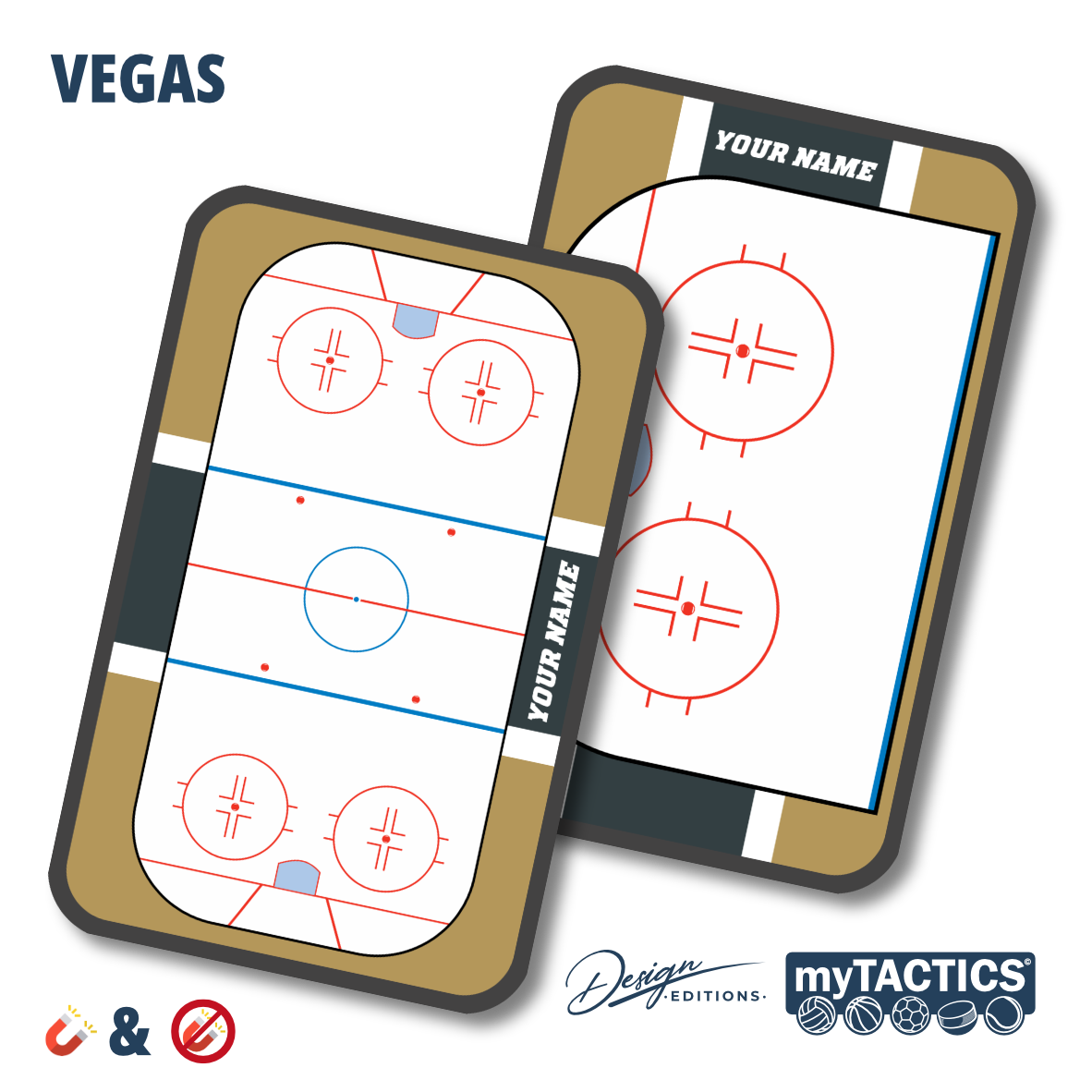 Eishockey-Taktiktafeln-Set mit zwei Magnettafeln, beigem Rahmen und roter Liniengrafik