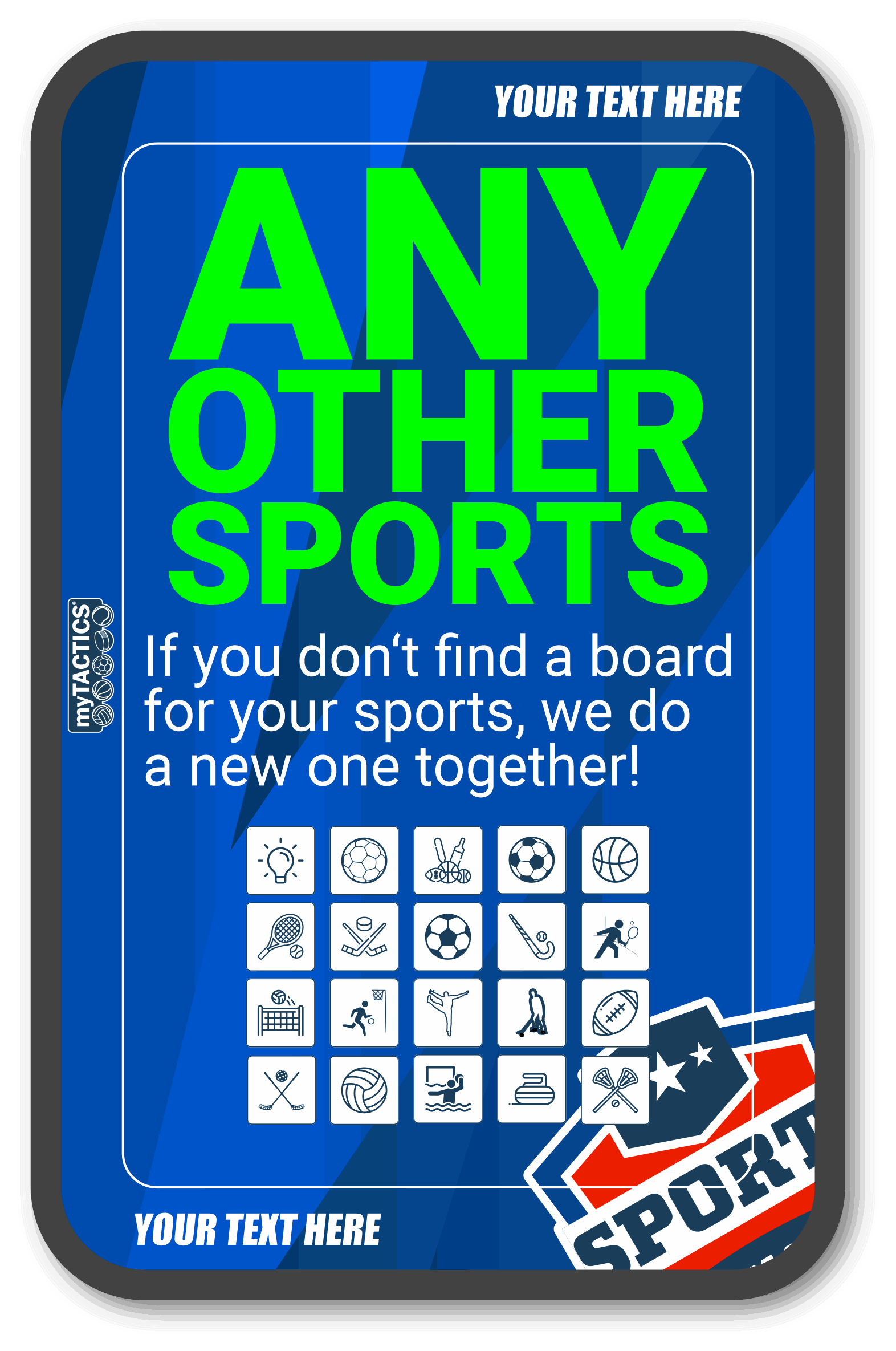Personalisierte Taktiktafel nach Wunsch für verschiedene Sportarten