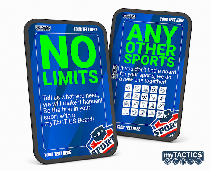 Sport-Texttafel-Set, blau mit grüner Schrift, gerahmt